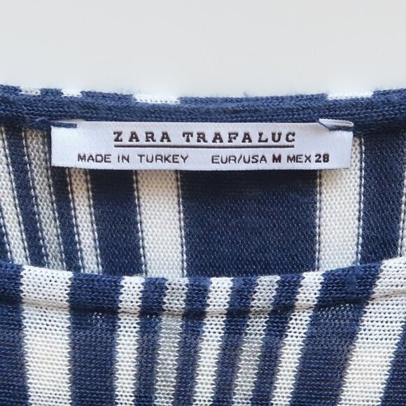 Zara Navy & White Striped Knitted Short Sleeve Loose Fit Maxi Dress Size M - Picture 7 of 12